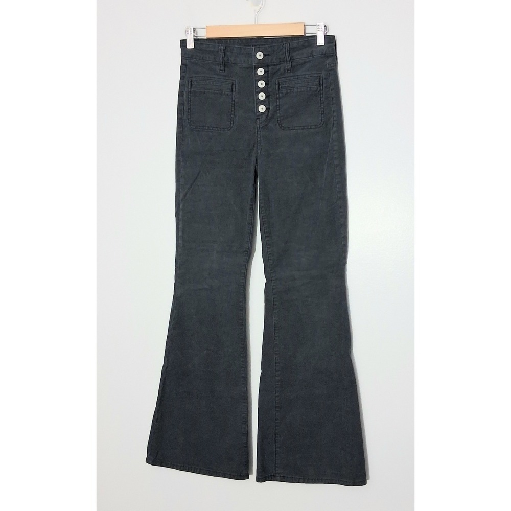 American Eagle Pants Size 4‎ Dark Gray Corduroy Super High Rise Flare Button Fly